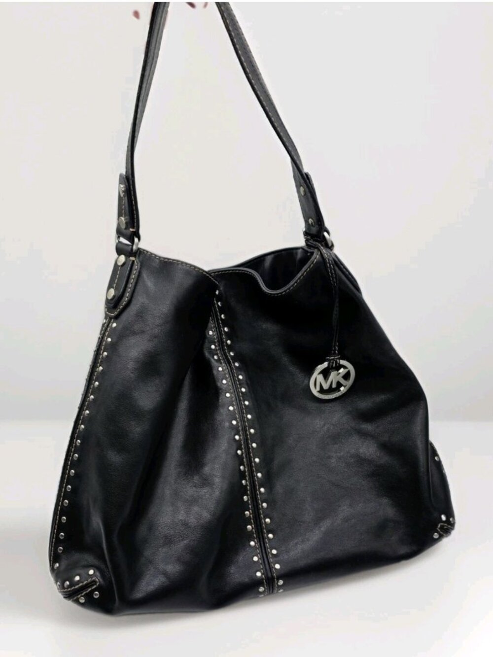 Michael Kors Studded Black Leather Shoulder Hobo Astor Bag Motorcycle SEE